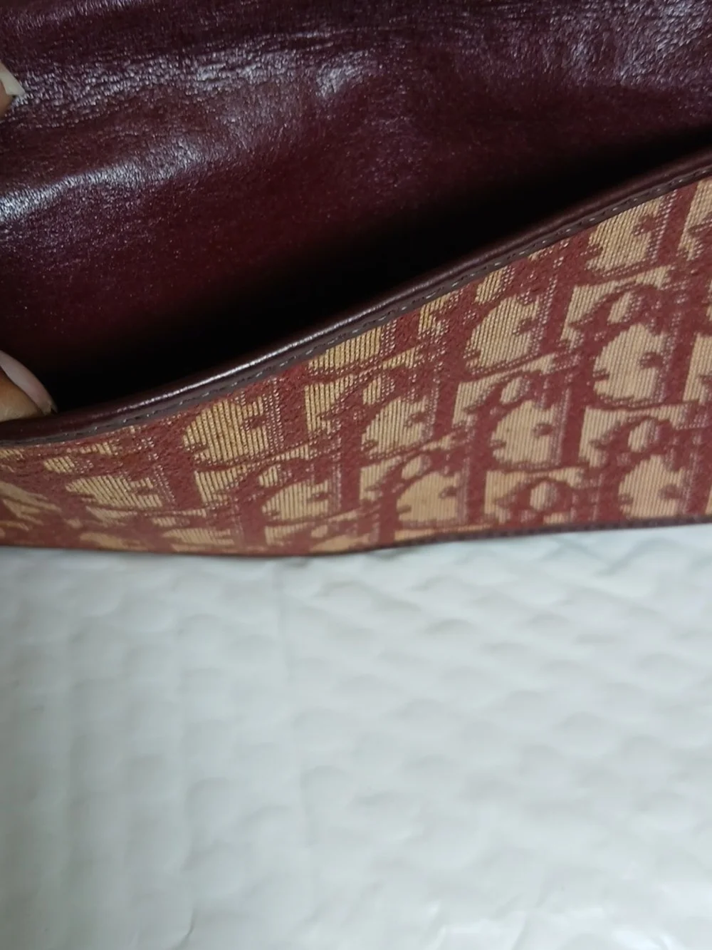 Christian Dior Vintage Monogram Canvas Wallet - Burgundy & Tan